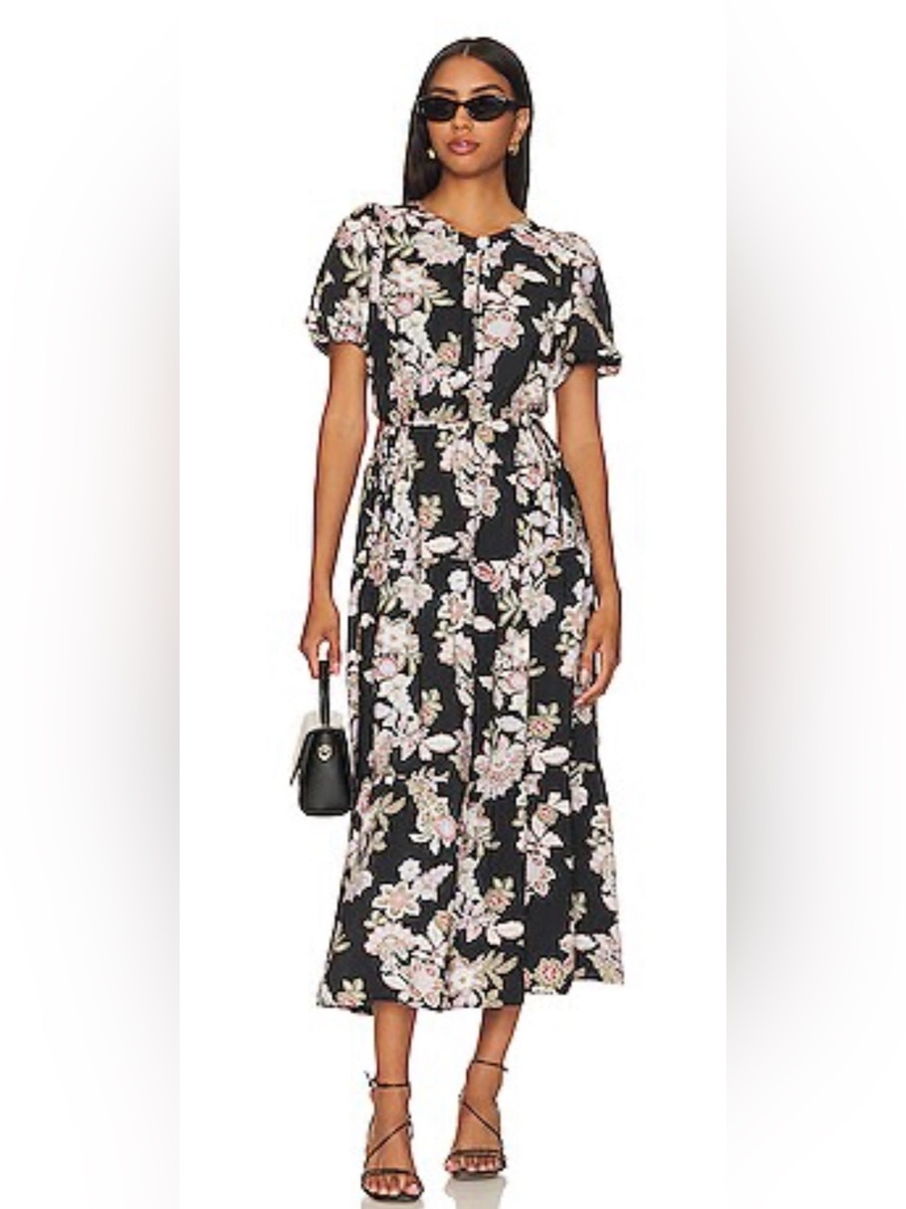MINKPINK Black Maxi Dress with Pink & Cream Floral Print, NWOT Size S